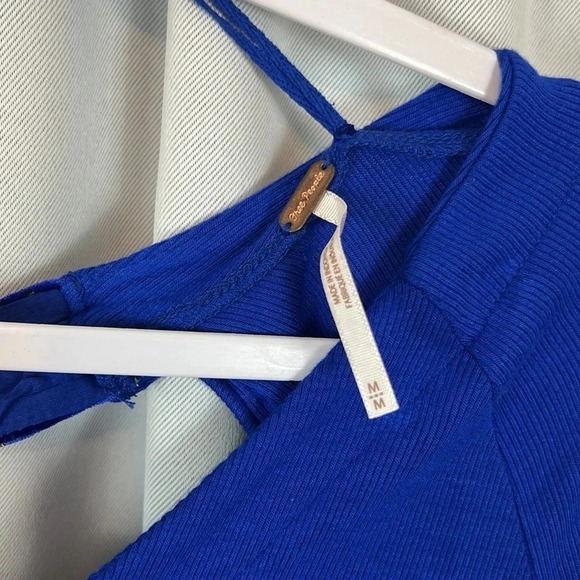 Free People NWT Looking Forward Blue Frame V-Neck Long Sleeve Tie Back Top - Picture 3 of 9